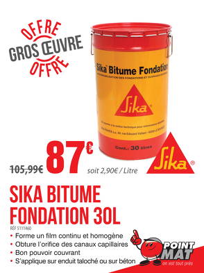 Bon plan, codes promo, réduction Guadeloupe, Martinique, Guyane, la Réunion : Super offre Sika Bitume Fondation chez POINT MAT | photo-super-offre-sika-bitume-fondation-chez-point-mat