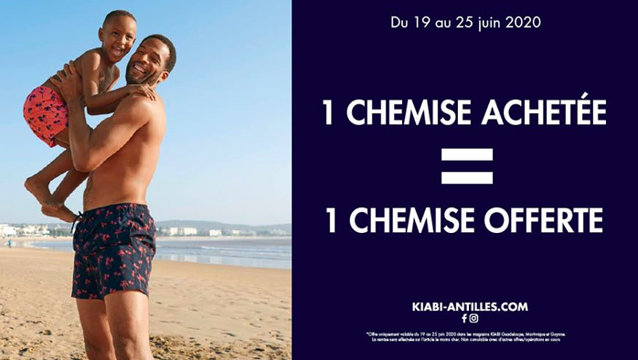 Bon plan, codes promo, réduction Guadeloupe, Martinique, Guyane, la Réunion : 1 chemise achetée = 1 chemise | photo-offre