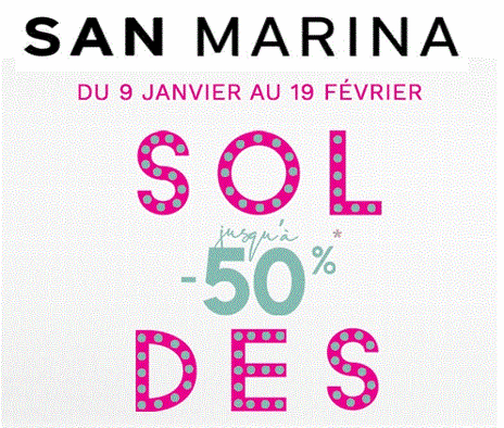Bon plan, codes promo, réduction Guadeloupe, Martinique, Guyane, la Réunion : Jusqu'à -50% dans votre boutique SAN MARINA | photo-jusqu-a-50-dans-votre-boutique-san-marina